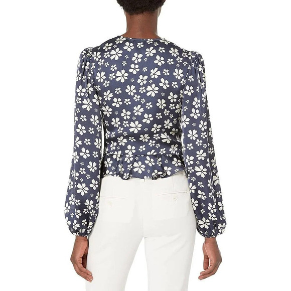 Jill Stuart Floral V-Neck Top in Marine 2 Womens Floral Blouse - Picture 9 of 14